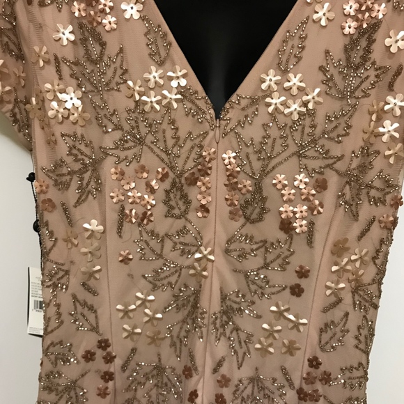 Adrianna Papell Beaded Rose Gold Dress - Size 16 - Picture 3 of 6